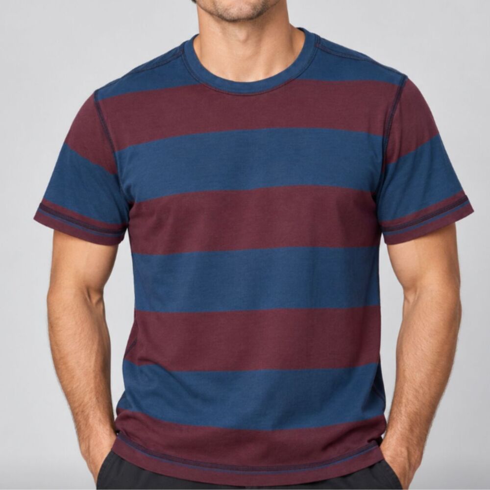 Men Lululemon Lightweight Crew Neck T Shirt Red Blue Striped Casual Athleisure
